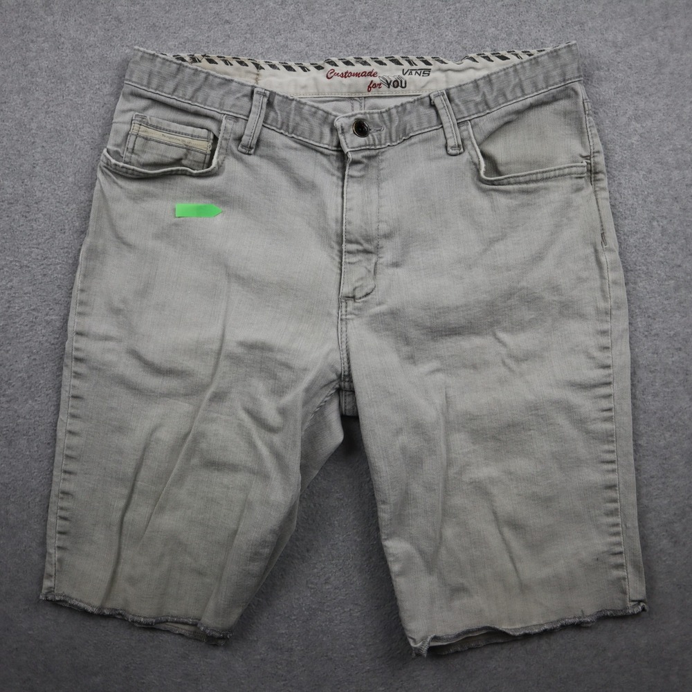 Vans Jean Shorts Mens 34 Gray Denim Raw Hem Skate Streetwear Casual Cutoff Jorts